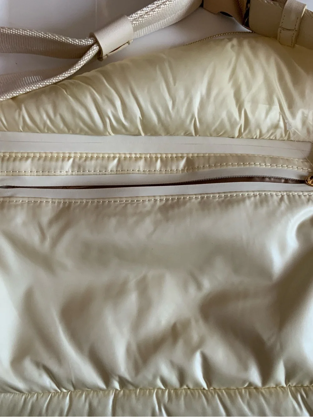 caraa Cream Puffer Crossbody Bag with Gold Hardware
